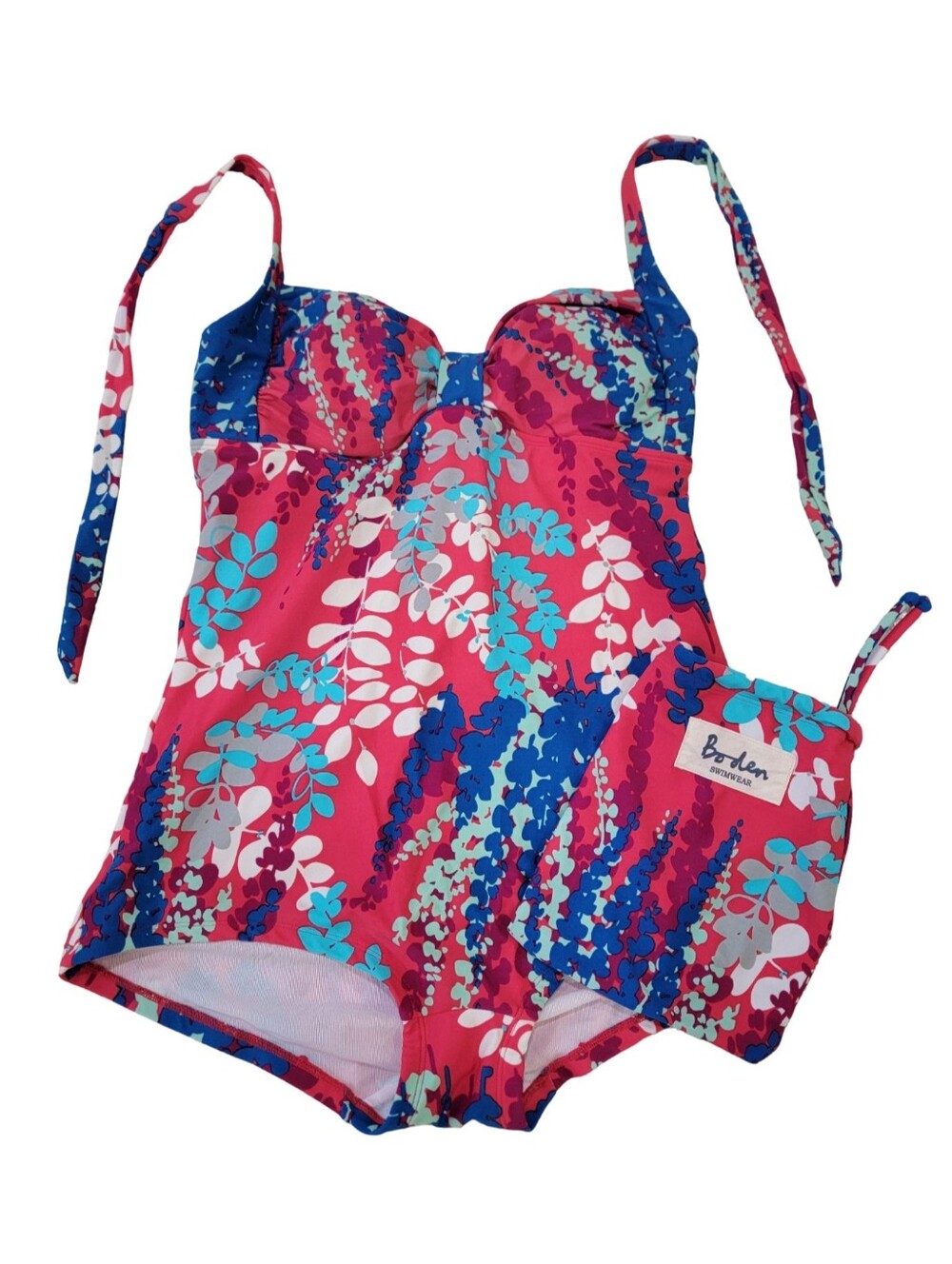 Boden Halter One Piece Bathing Swimsuit Retro Floral Pink Blue Women’s Size 10 - Picture 5 of 17